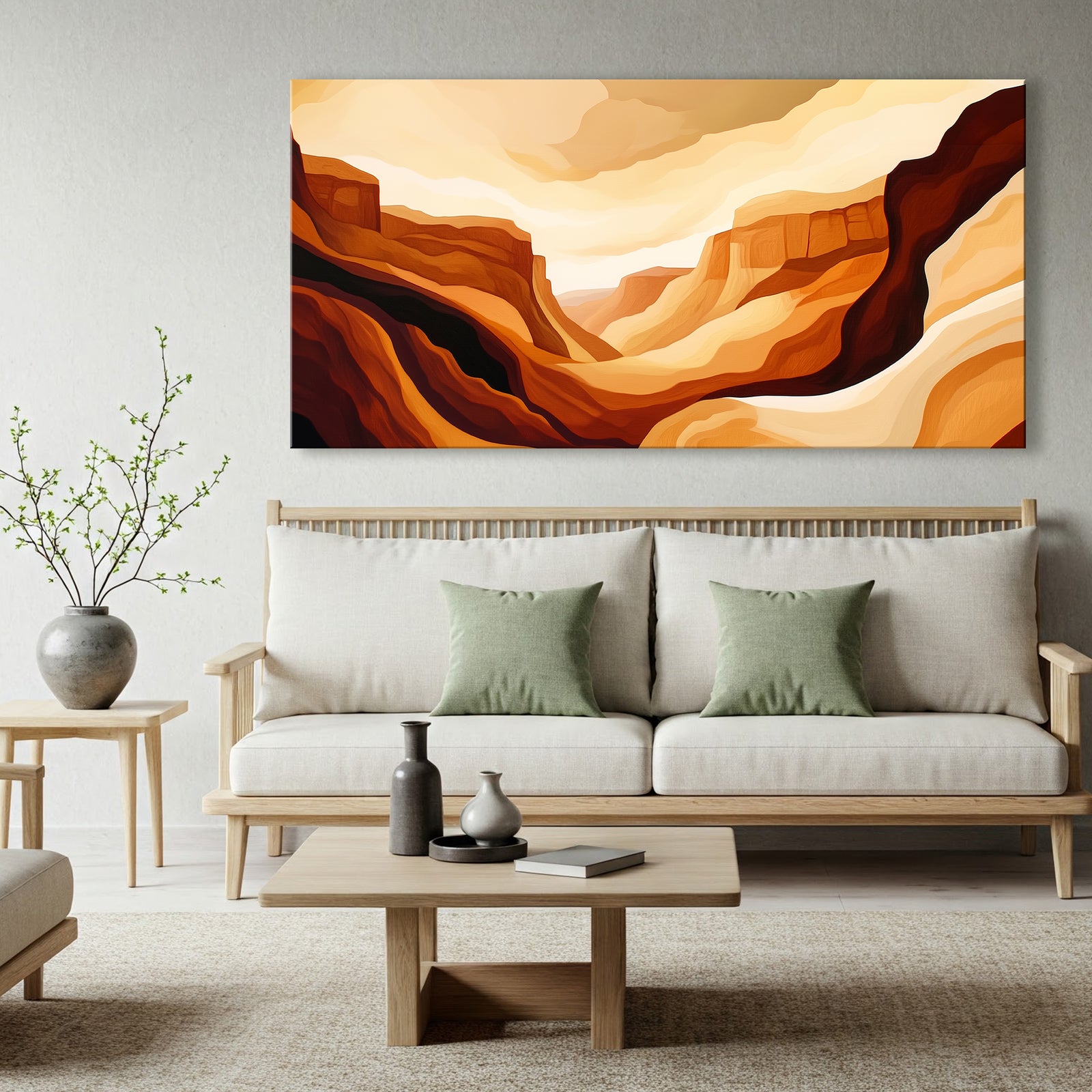 Bold Canyon Landscape Canvas in Earthy Abstract Boho Style