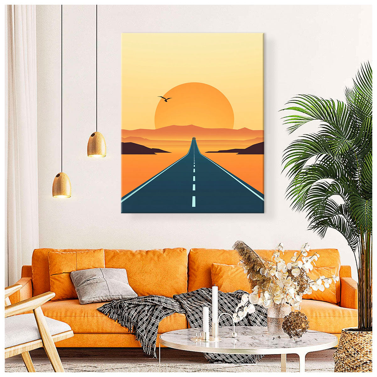 Sunset Road Trip Canvas Minimalist Vertical Wall Art
