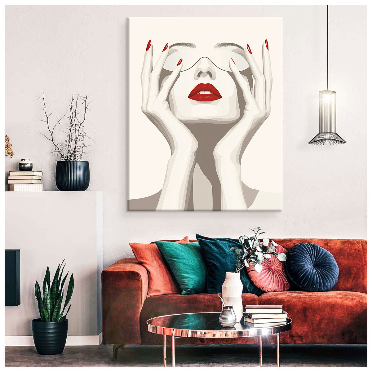 Red Lips Elegant Woman Minimalist Canvas Wall Art