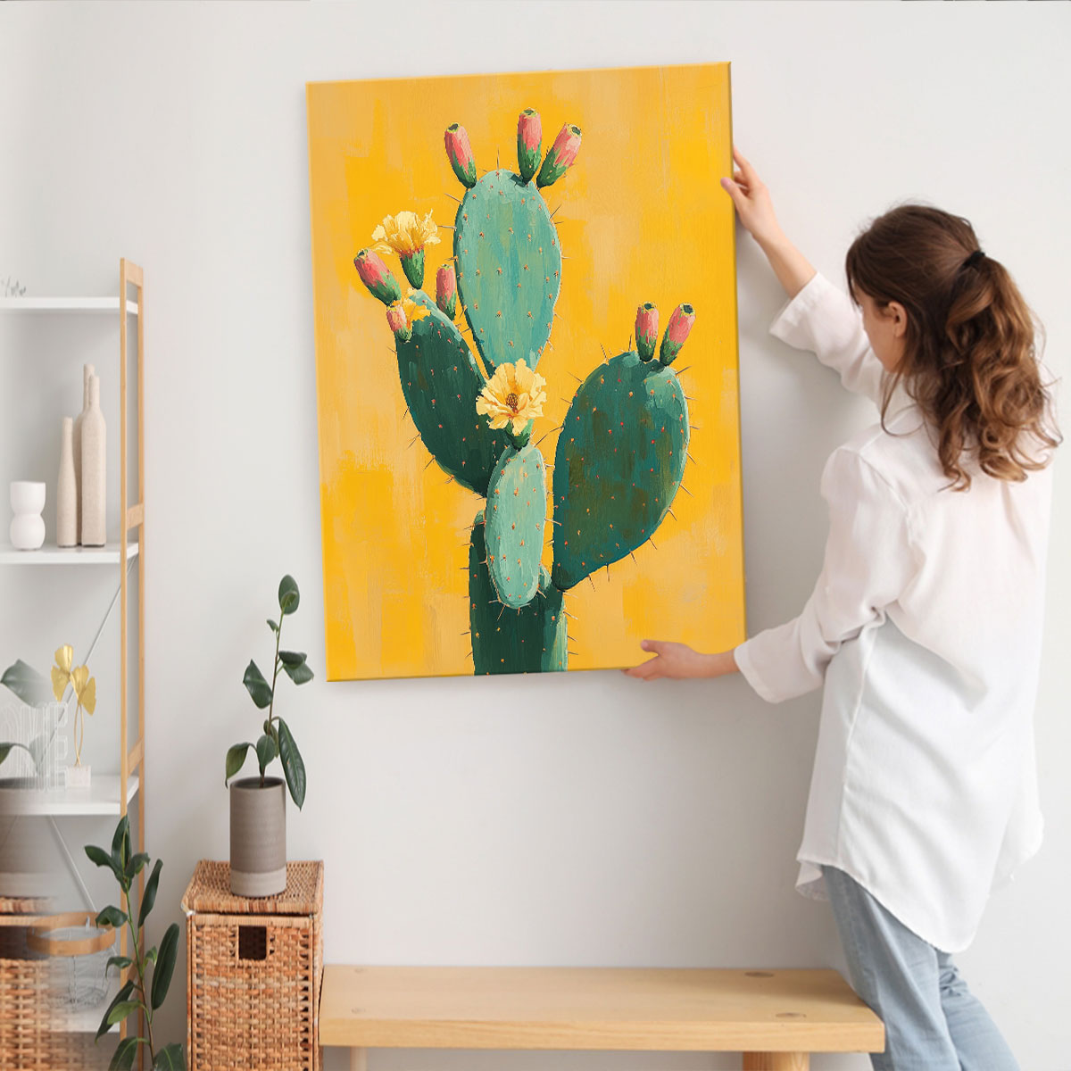 Cactus Painting Canvas Minimalist Wall Art.