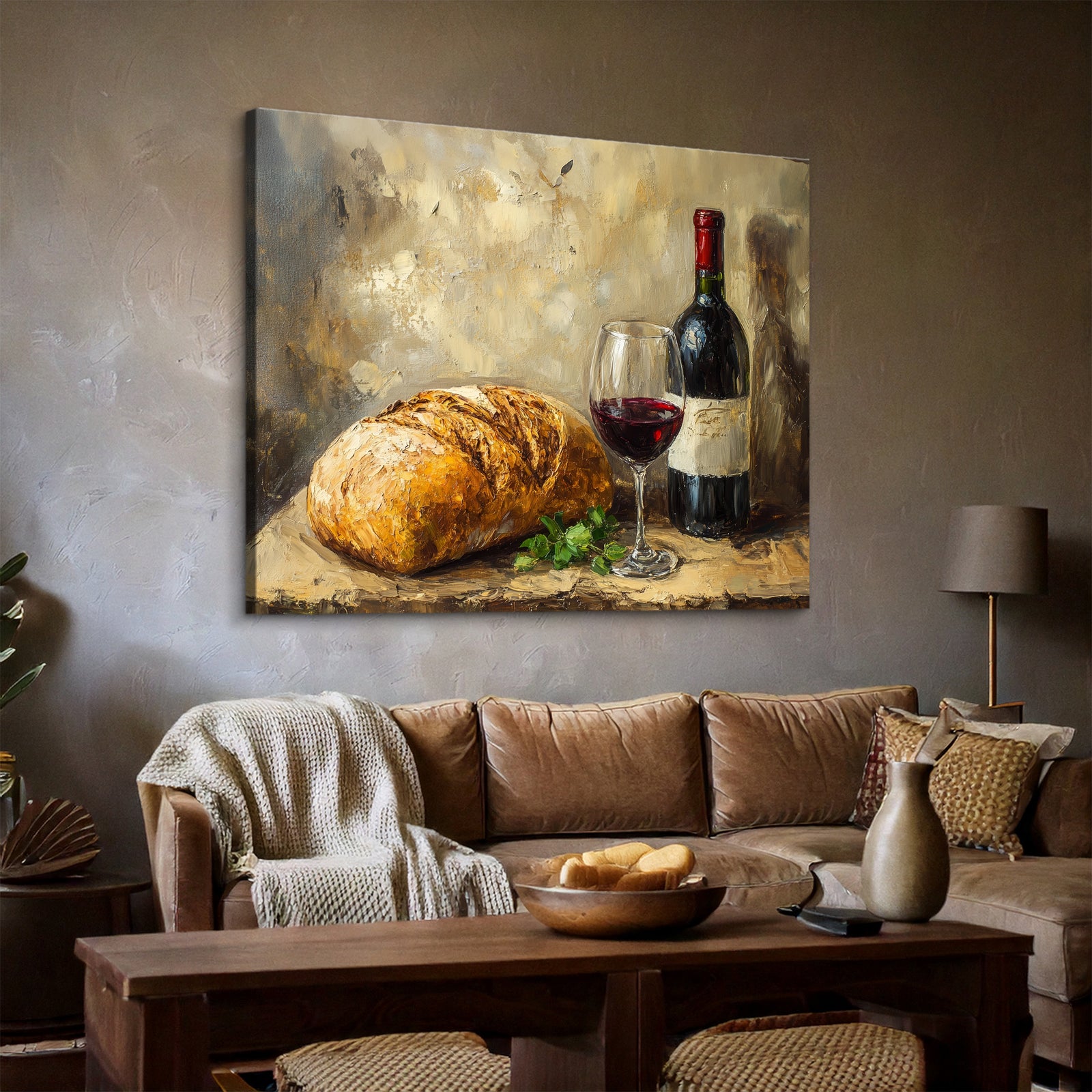 Bread and Red Wine - Vintage Oil Painting Canvas Wall Art