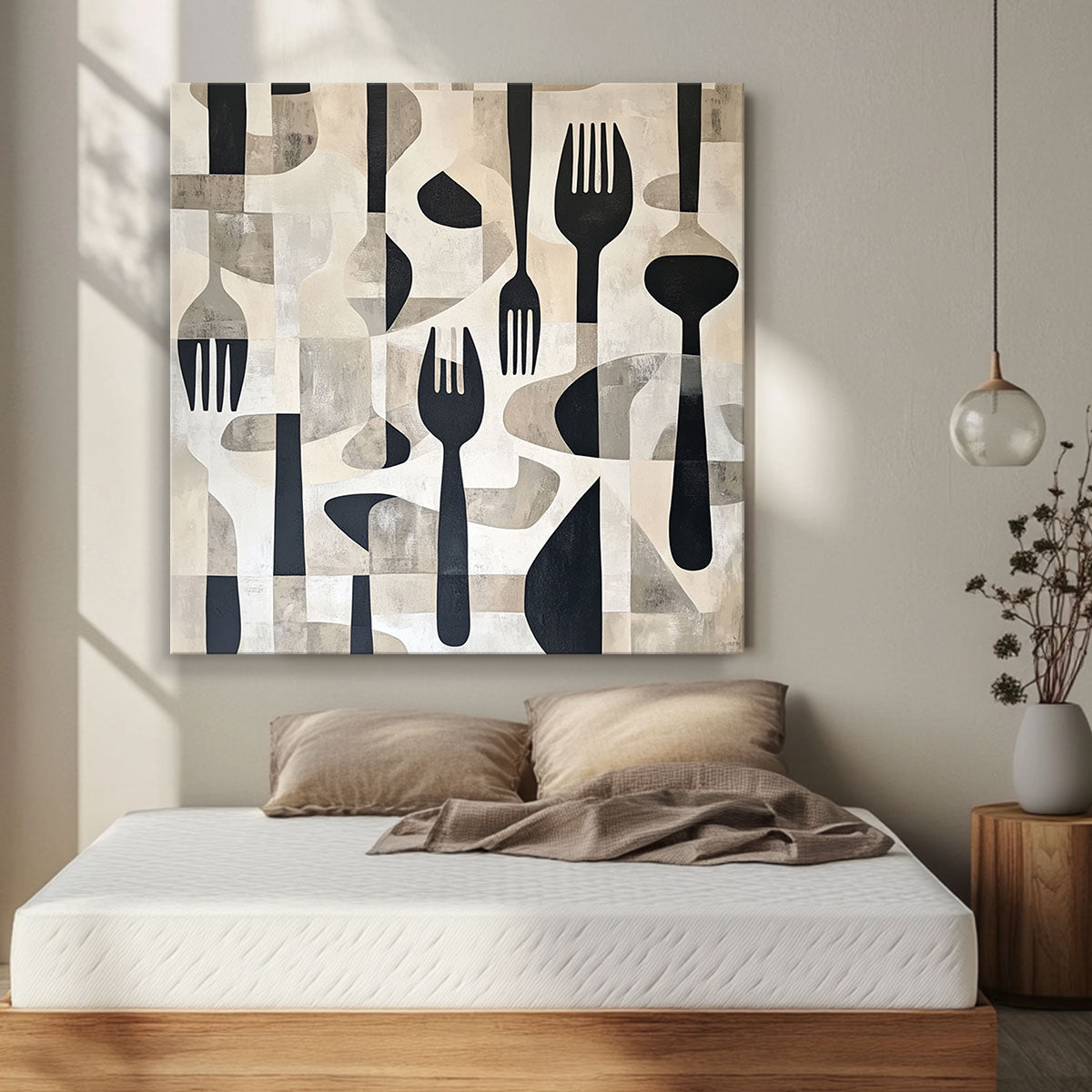 Minimalist Scattered Cutlery Canvas Wall Art