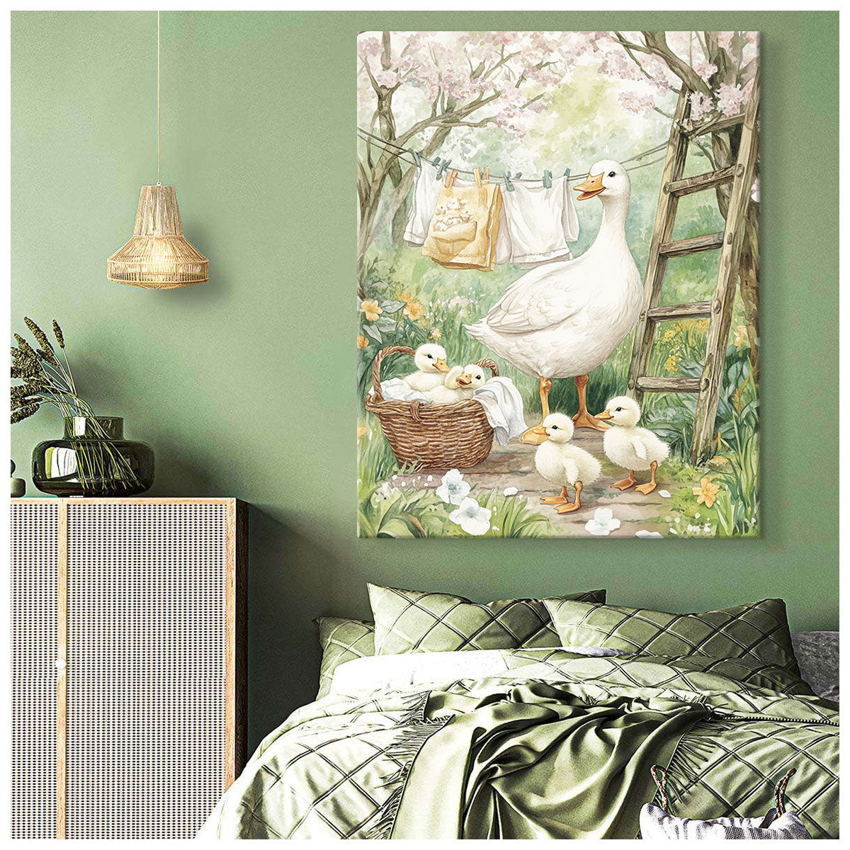 Mother Duck and Ducklings Oil Painting Canvas Wall Art