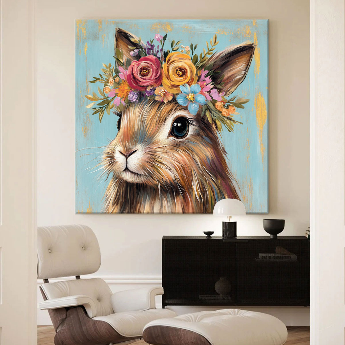 Cute Rabbit Animal Oil Painting Canvas Wall Art