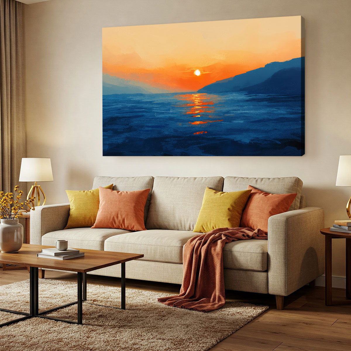 Twilight Nature Artwork Setting Sun Beach Wall Art
