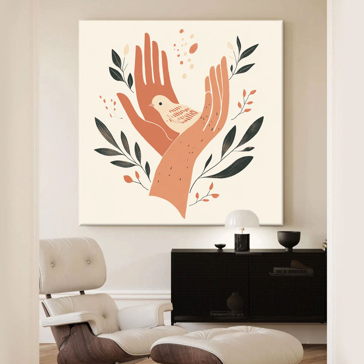 Gentle Hands and Bird Minimalist Canvas Art