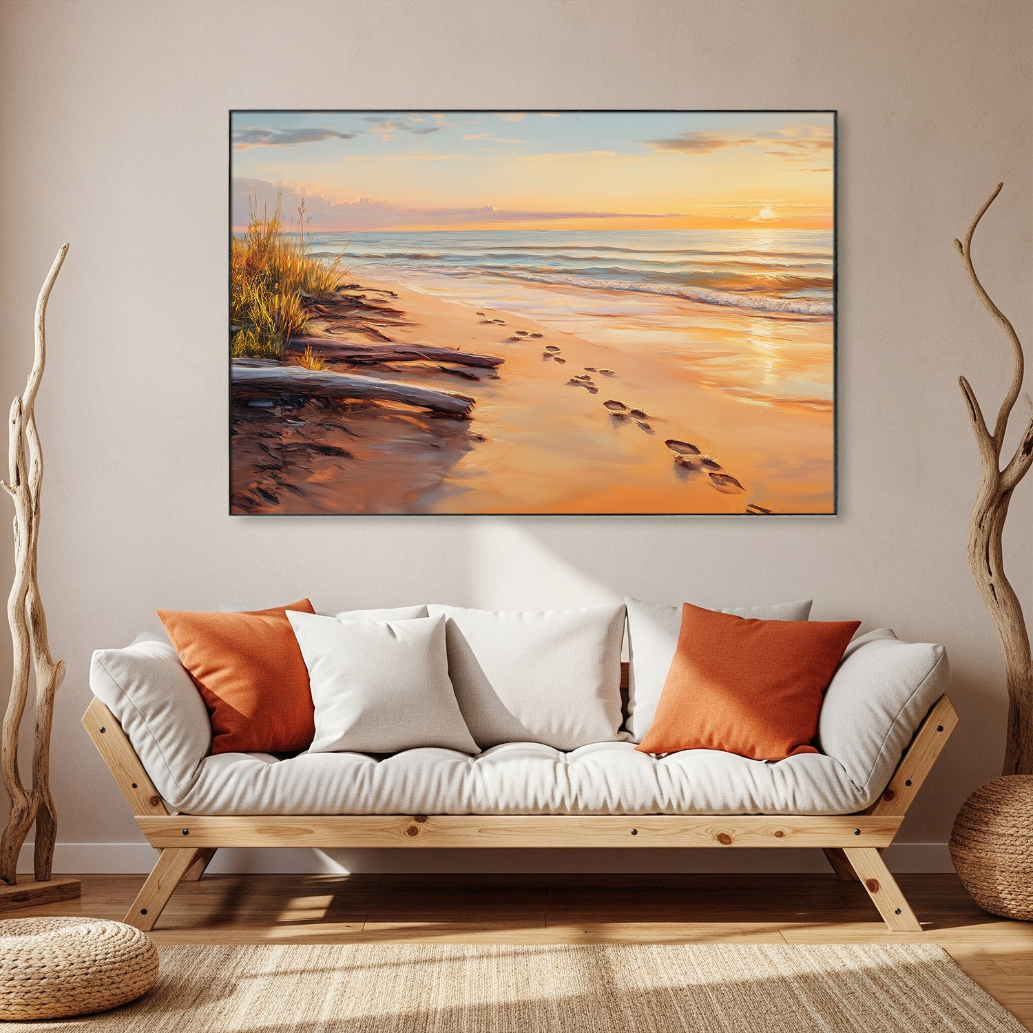 Footprints On The Beach Oil Canvas Wall Art Print