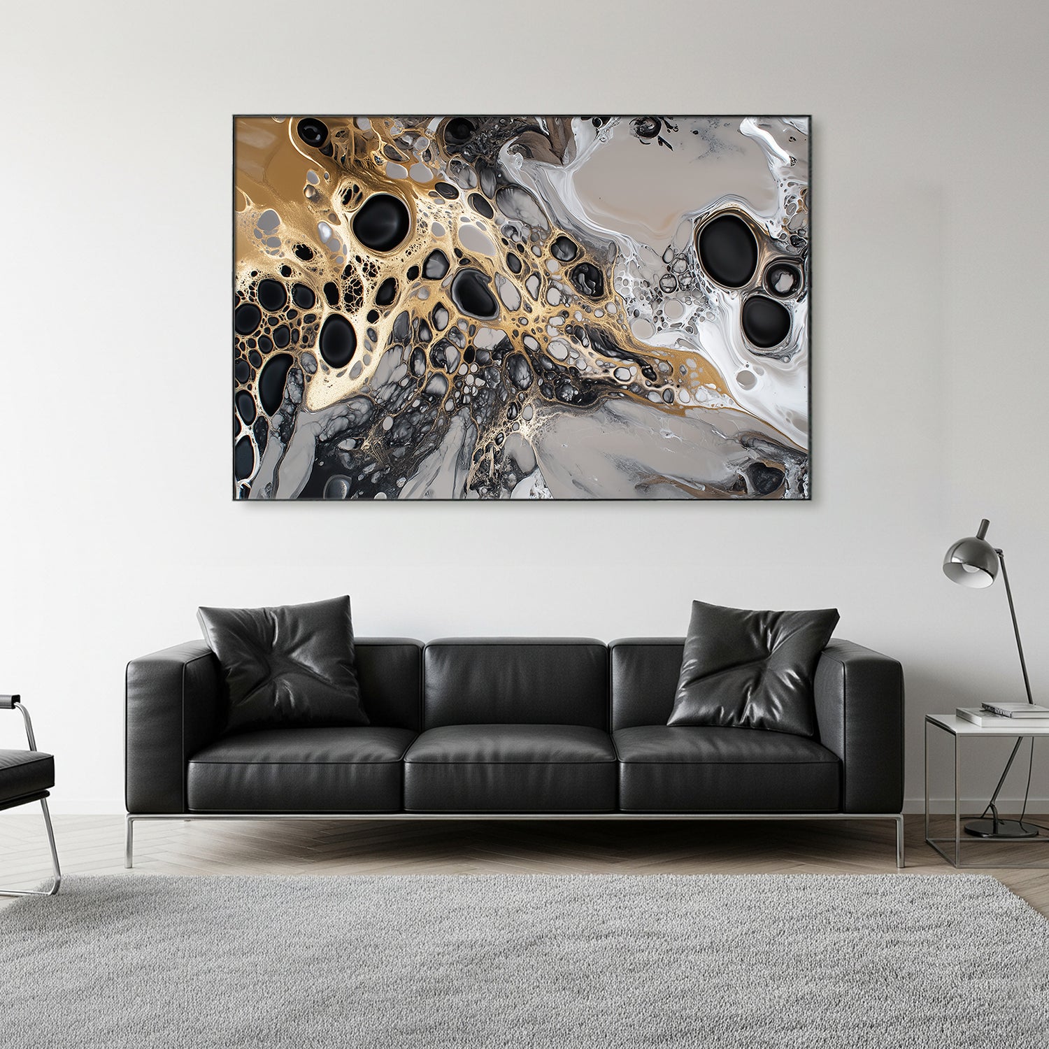 Fluid Metallic Acrylic Pour Canvas With Celestial Flow