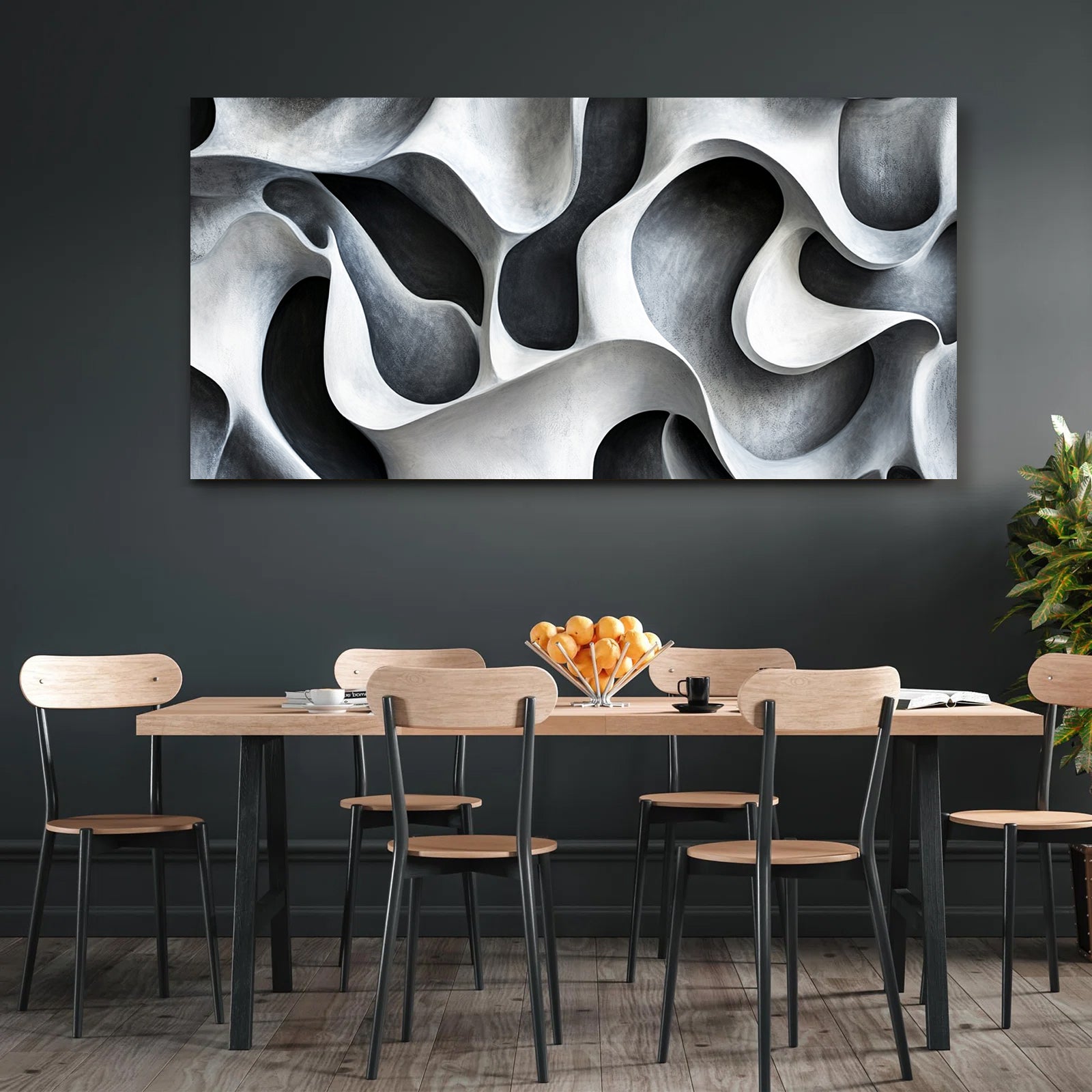 Fluid Forms Monochromatic Abstract Canvas Wall Art for Living Room