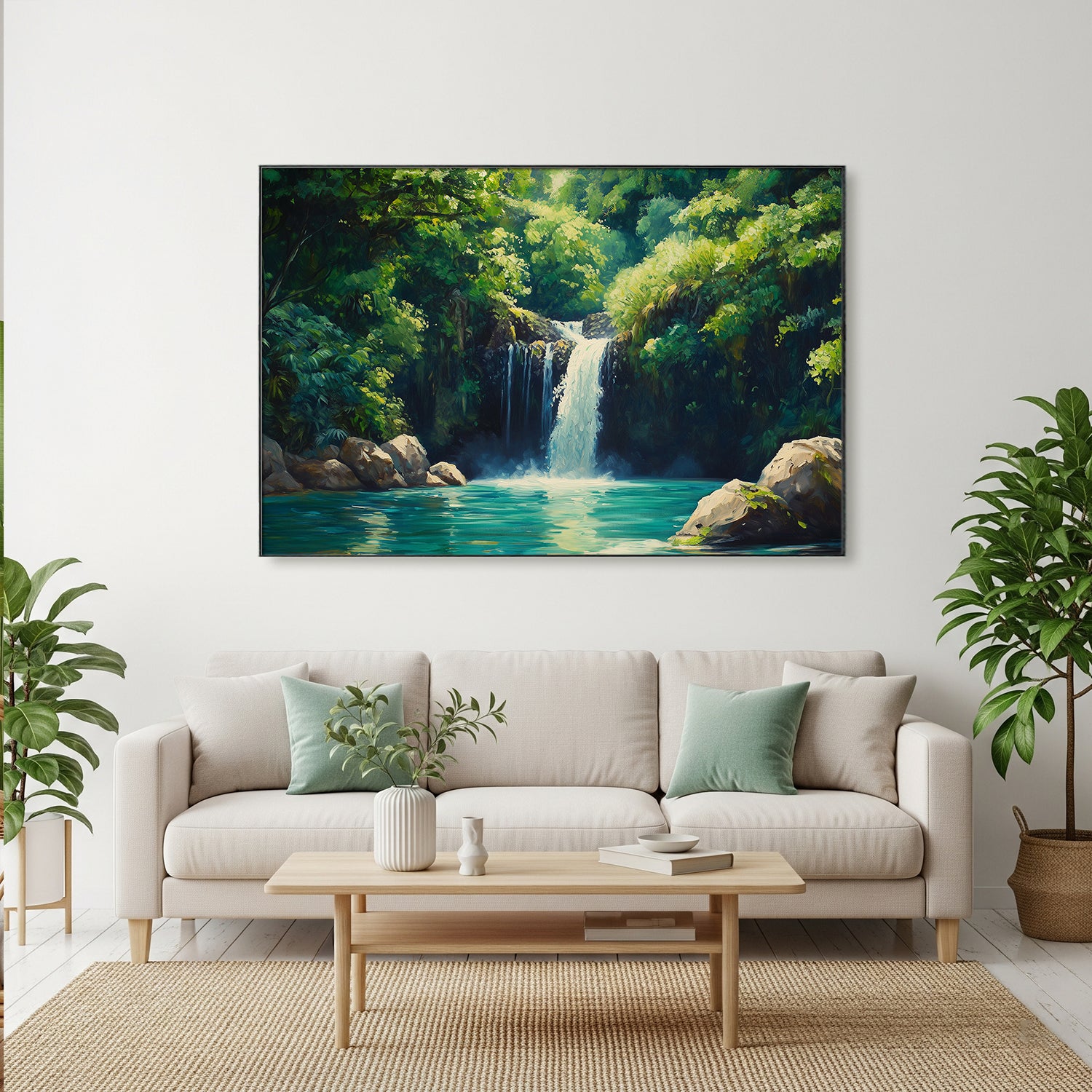 Lush Oil Painting Canvas Of Hidden Hawaiian Waterfall