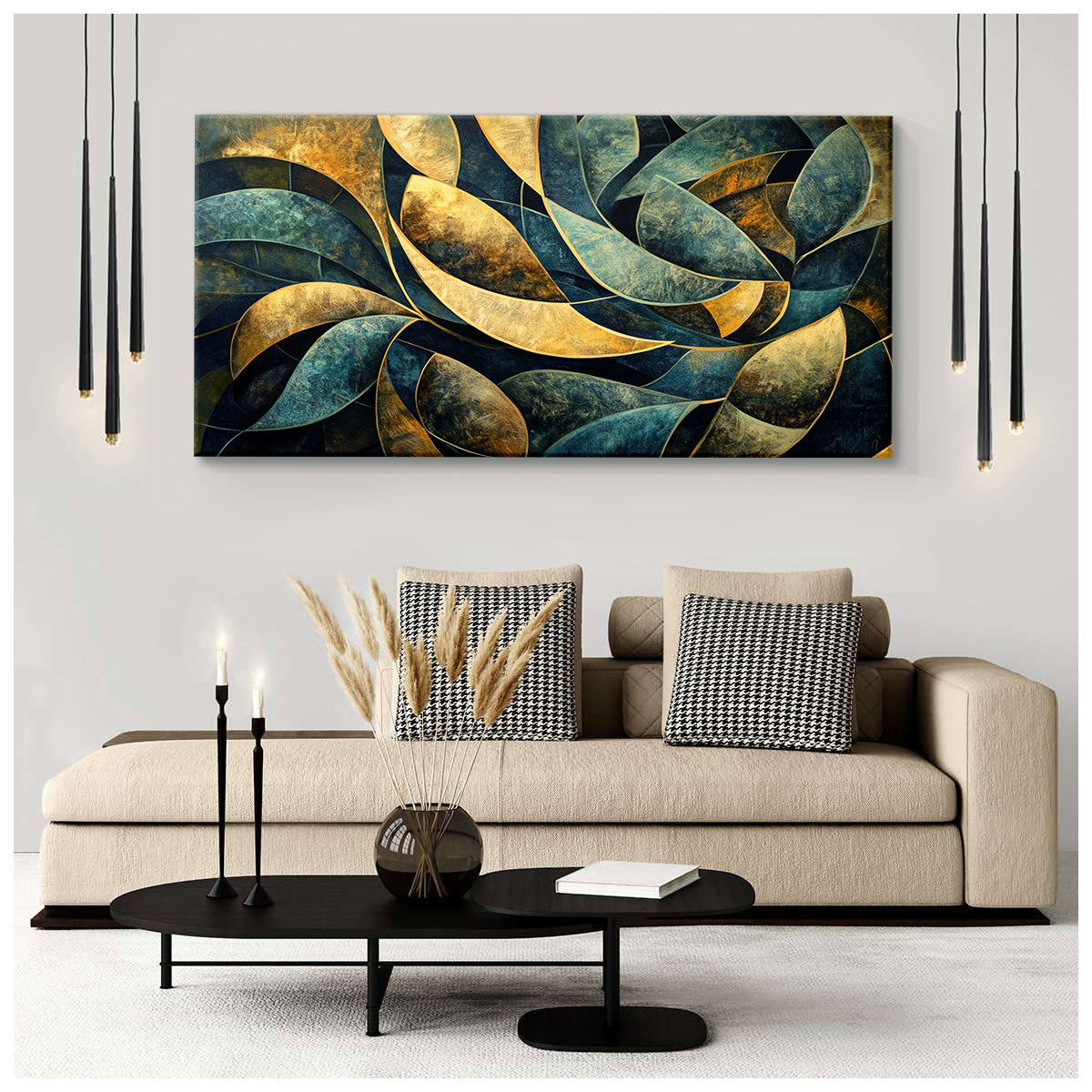 Elegant Curved Geometric Abstract Canvas Wall Art for Living Room