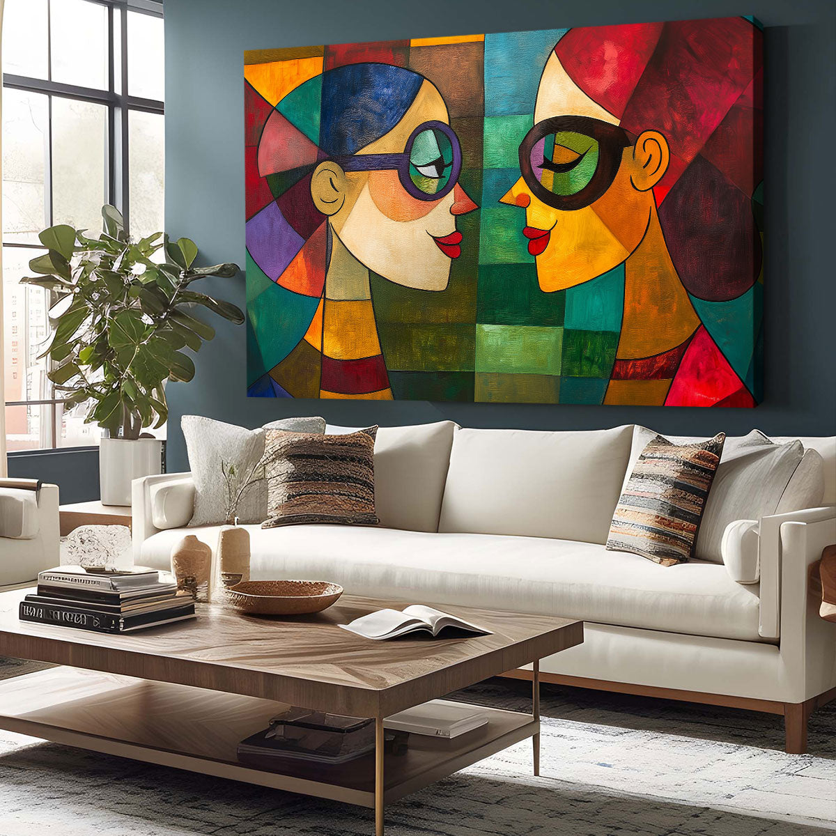 Mirror Talk Geometric Art Portrait Canvas Print