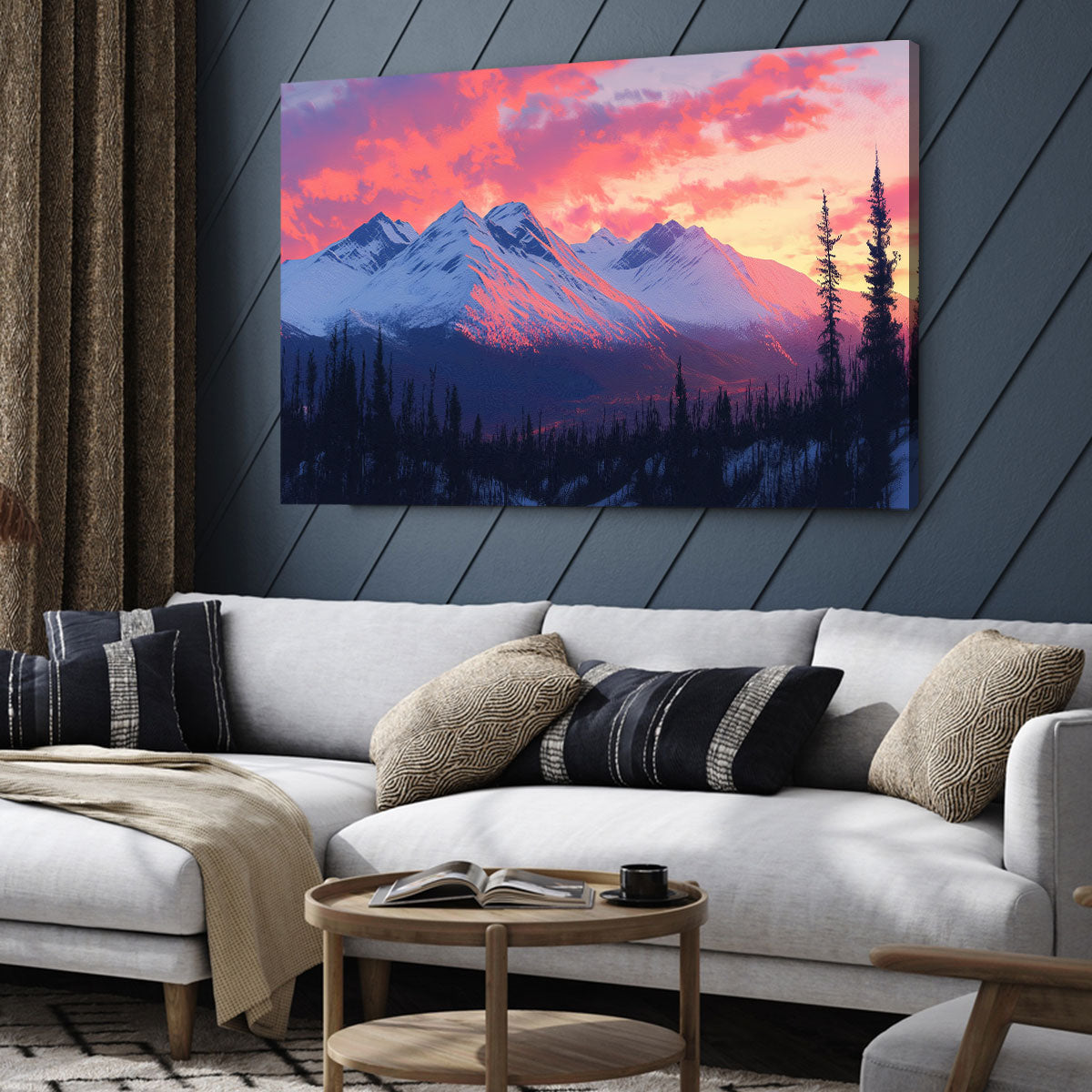 Mountain Wall Art Peaks Pink Sky Nature Artwork