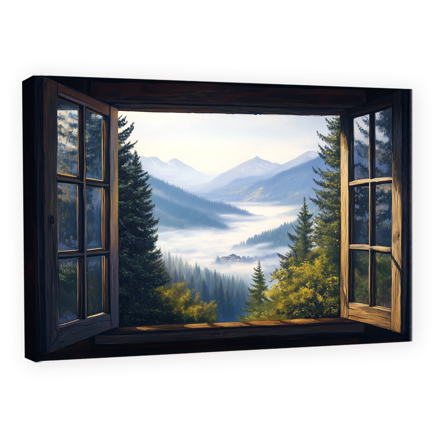 Open Window View Over Mountain - Fine Art Canvas Print