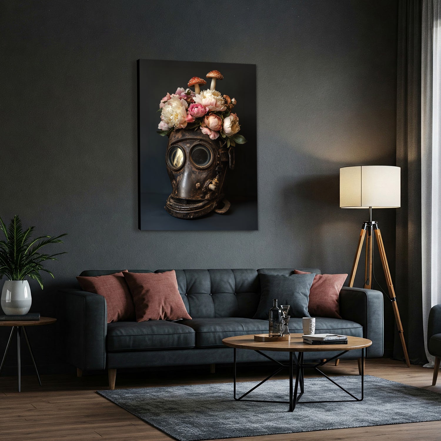 Blooming Flowers In Diving Helmet Vintage Canvas Art