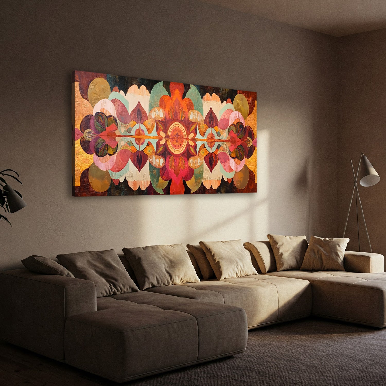 Vibrant Bohemian Oil Painting Canvas With Tribal Patterns