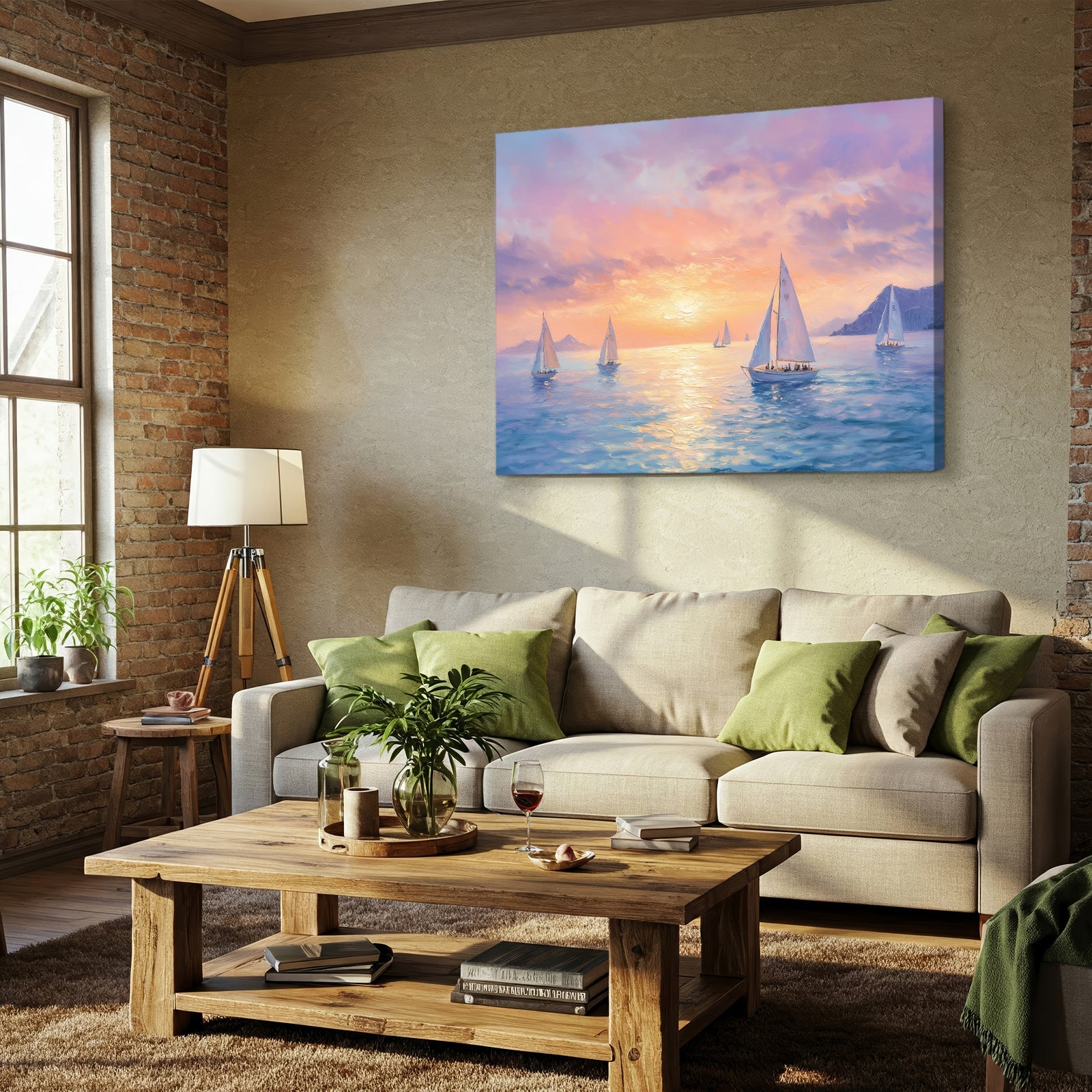 Sailboats Floating on Vast Sea fineart Canvas Print