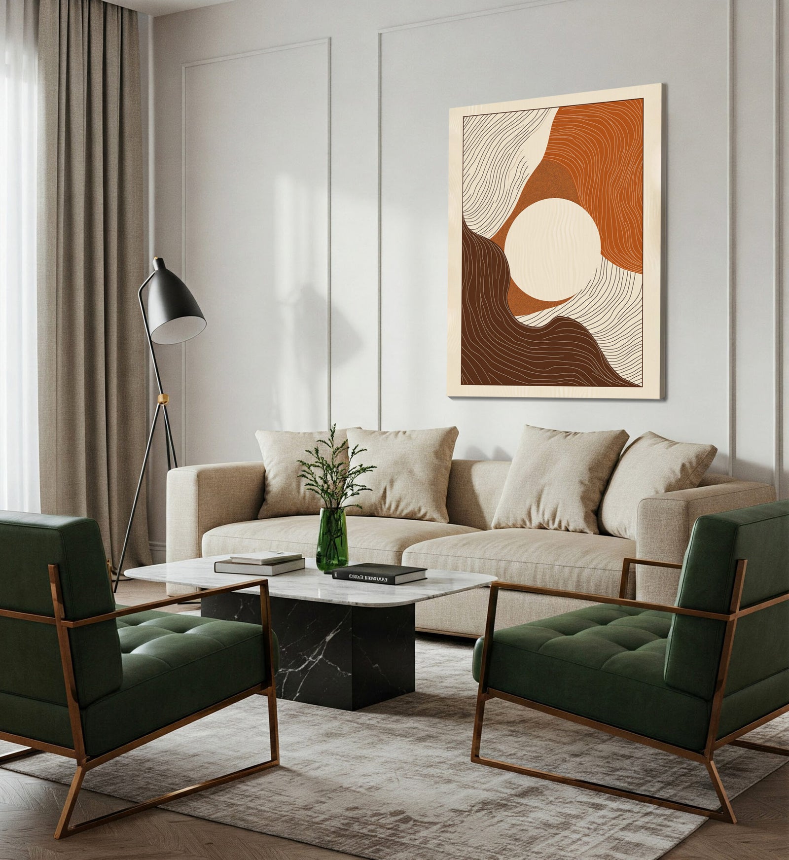 Brown Cream Abstract Pattern Boho Canvas for Cozy Neutral Rooms