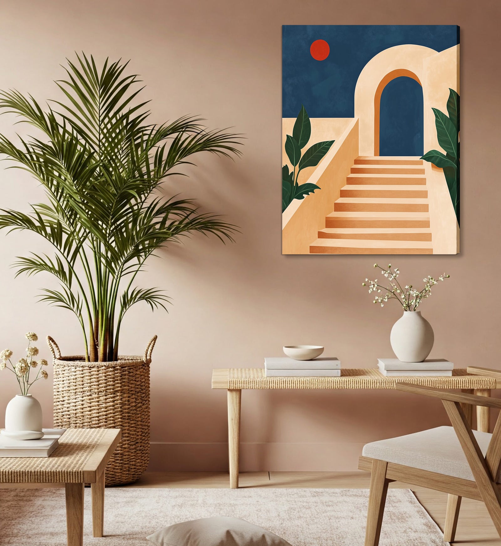 Abstract Boho Staircase Illustration Canvas in Beige Earth Tones