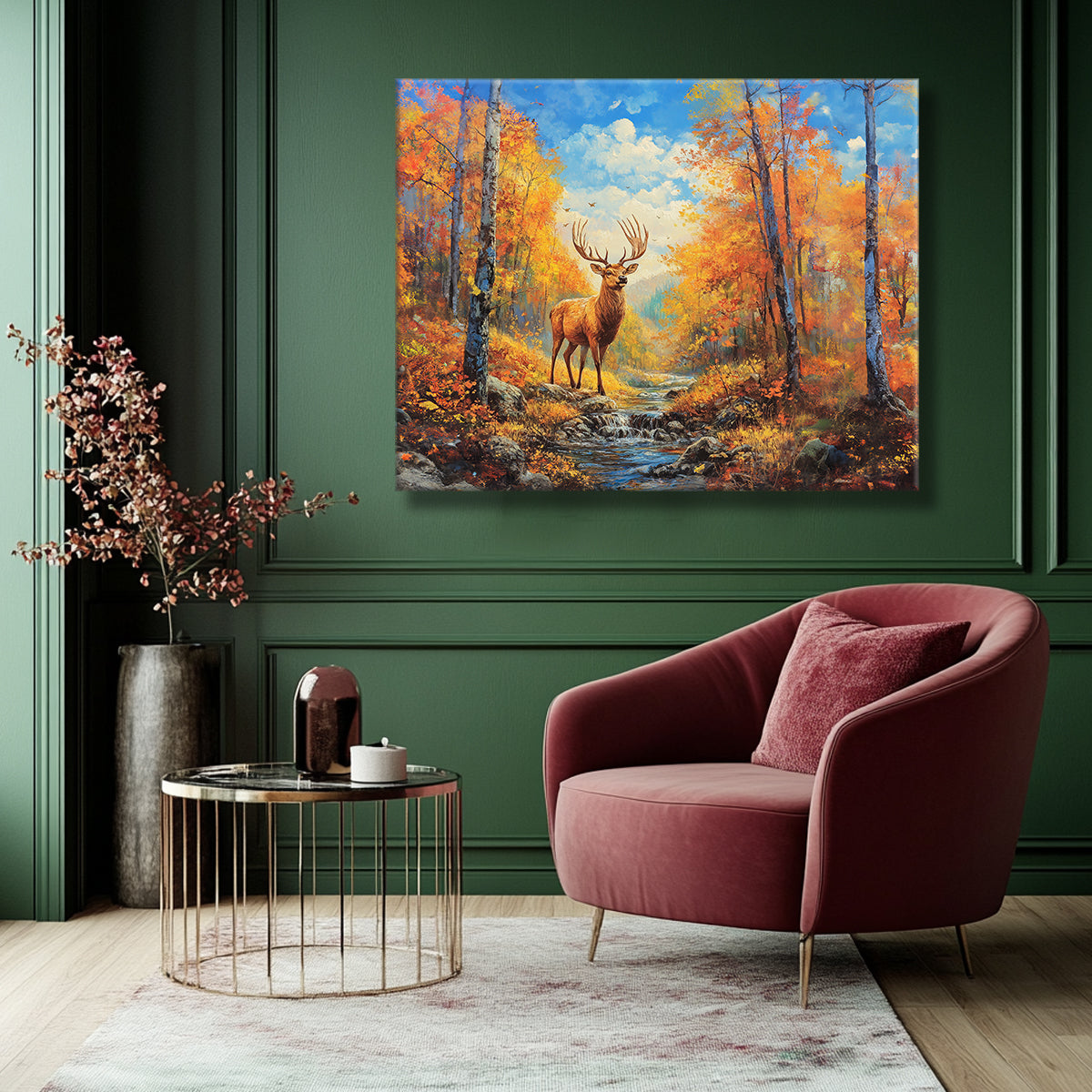 Majestic Stag in Autumn Forest Oil Painting Canvas Wall Art
