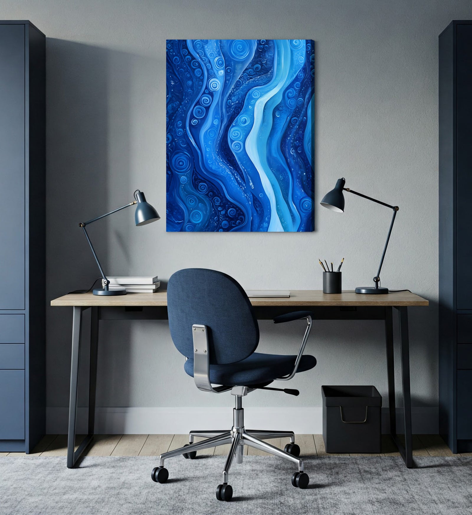 Minimal Blue Monochrome Abstract Wall Art Canvas