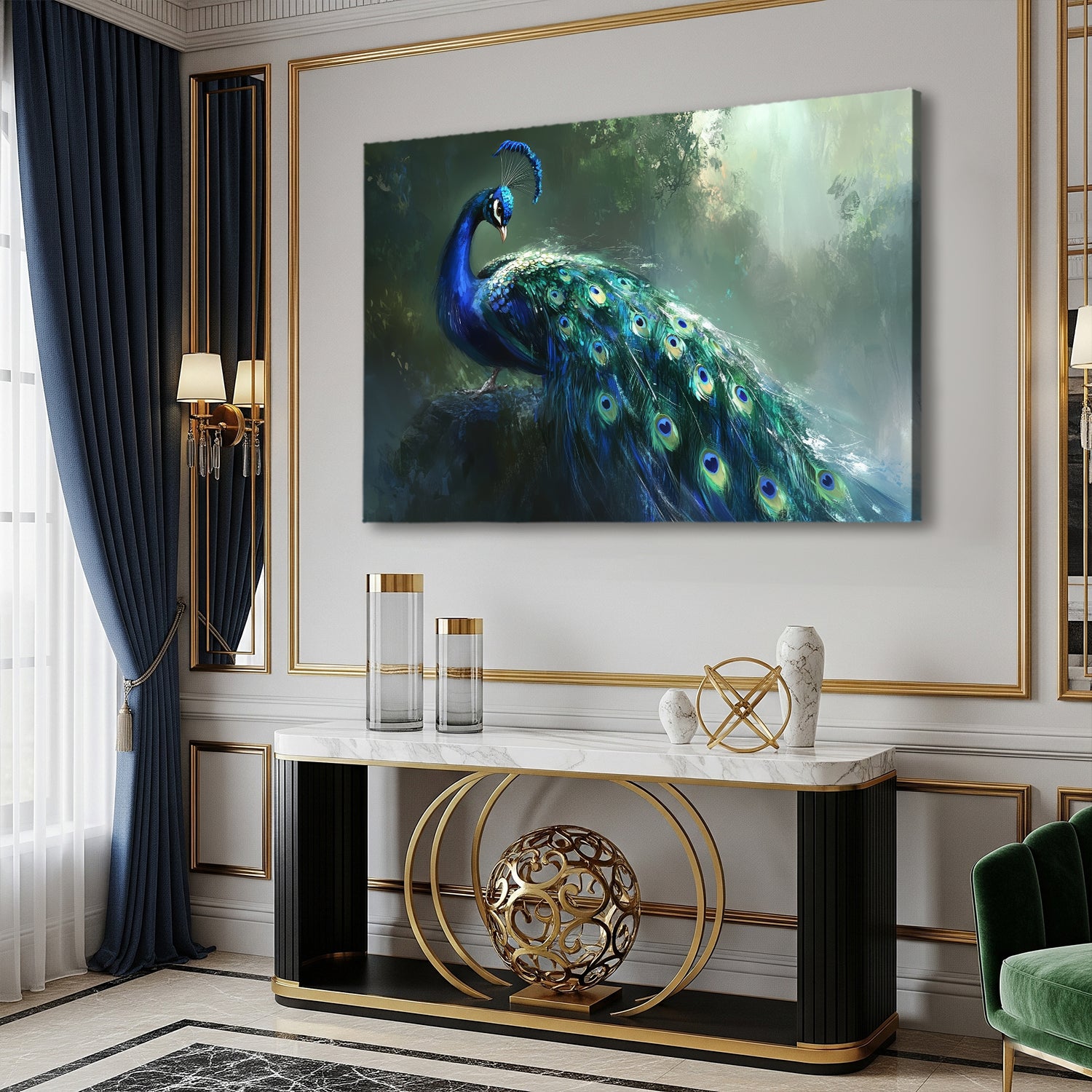 Peacock Feather Canvas Print in Elegant Jewel-Tone Finish