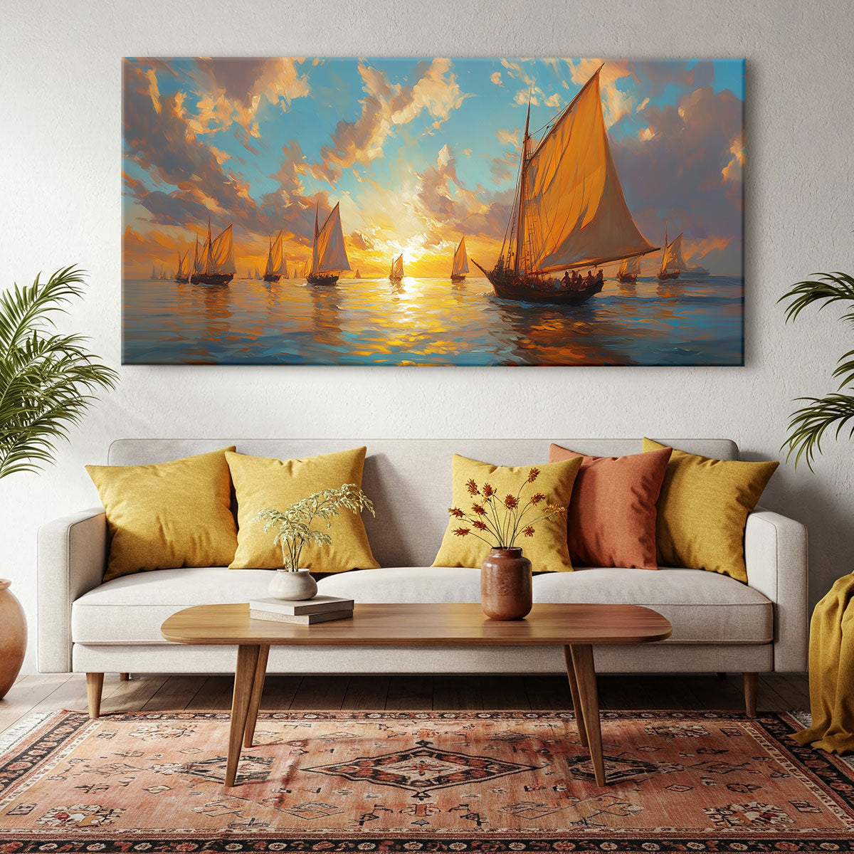 Golden Fleet Abstract Canvas Beach Wall Art