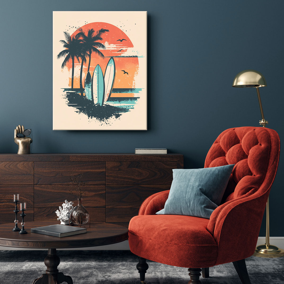 Vintage Surfboards and Palm Trees Retro Canvas Wall Art