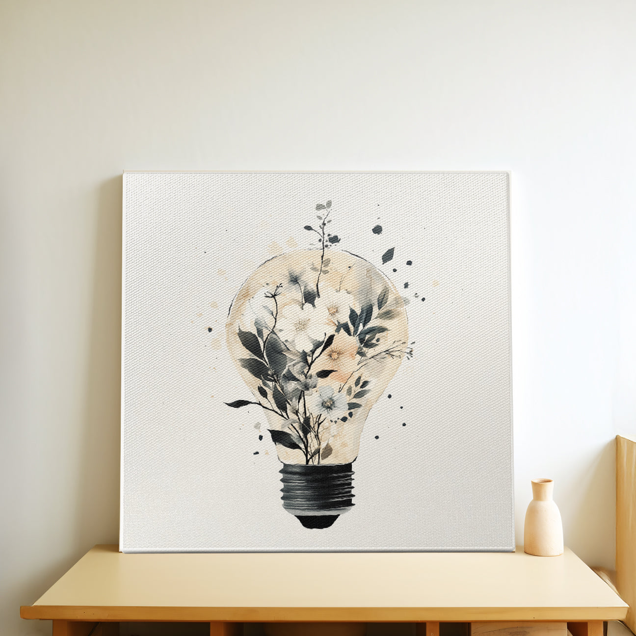 Blooming Lightbulb Minimalist Botanical Canvas Wall Art