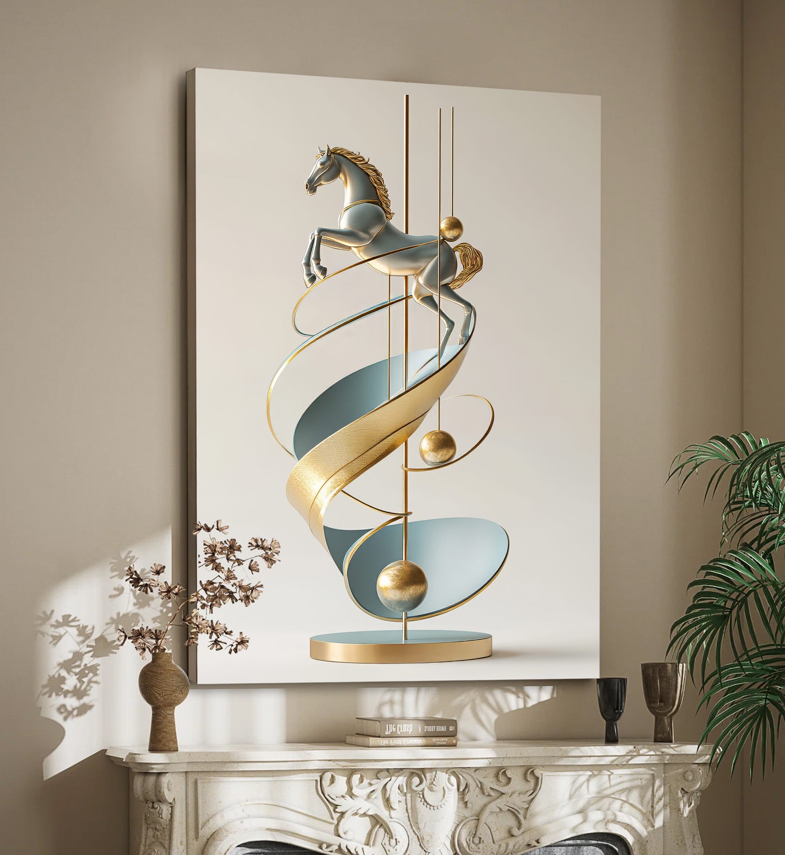 Elegant Horse Sculpture Abstract Canvas Wall Art