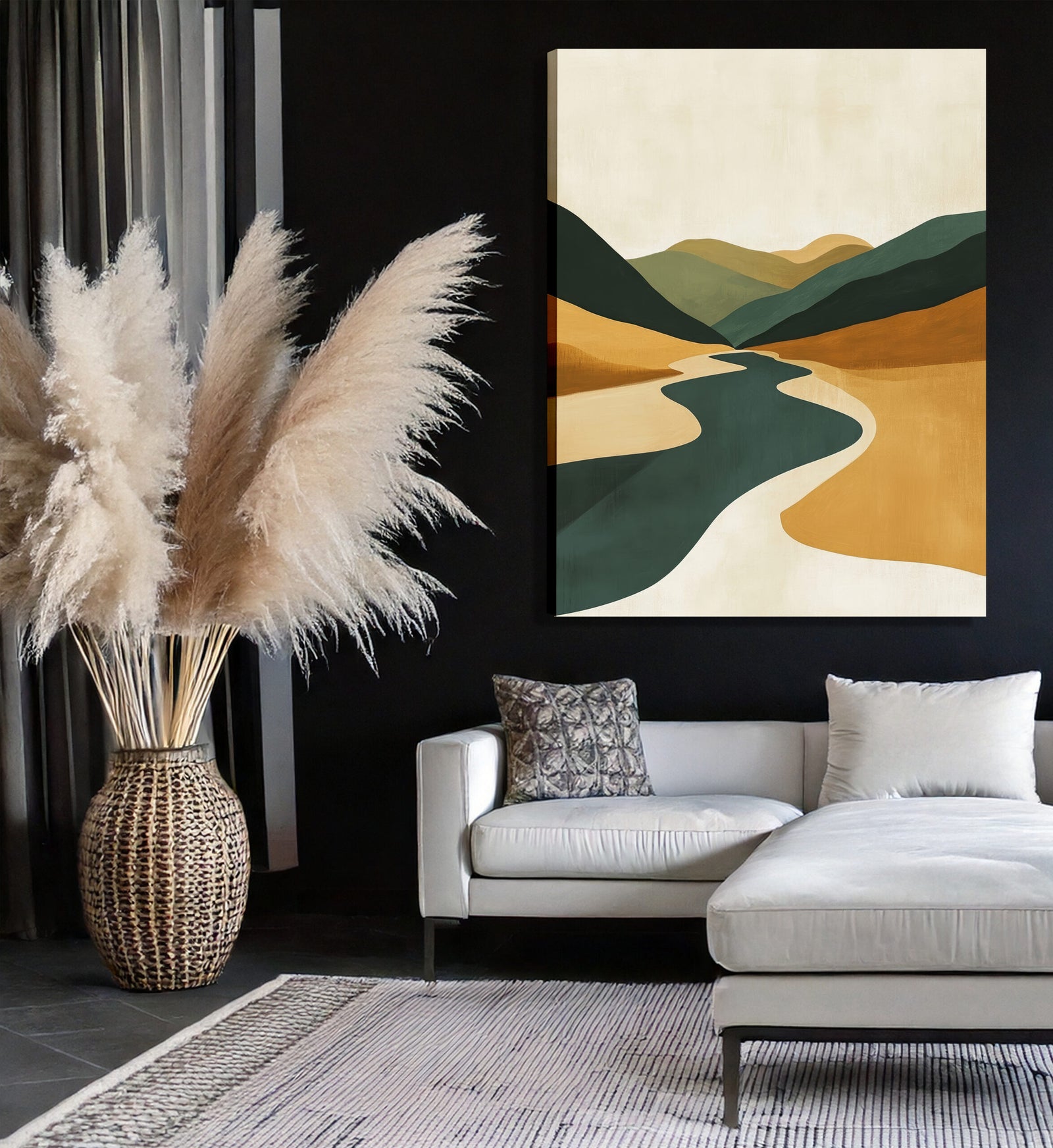 River Through Golden Valley Abstract Landscape Artwork