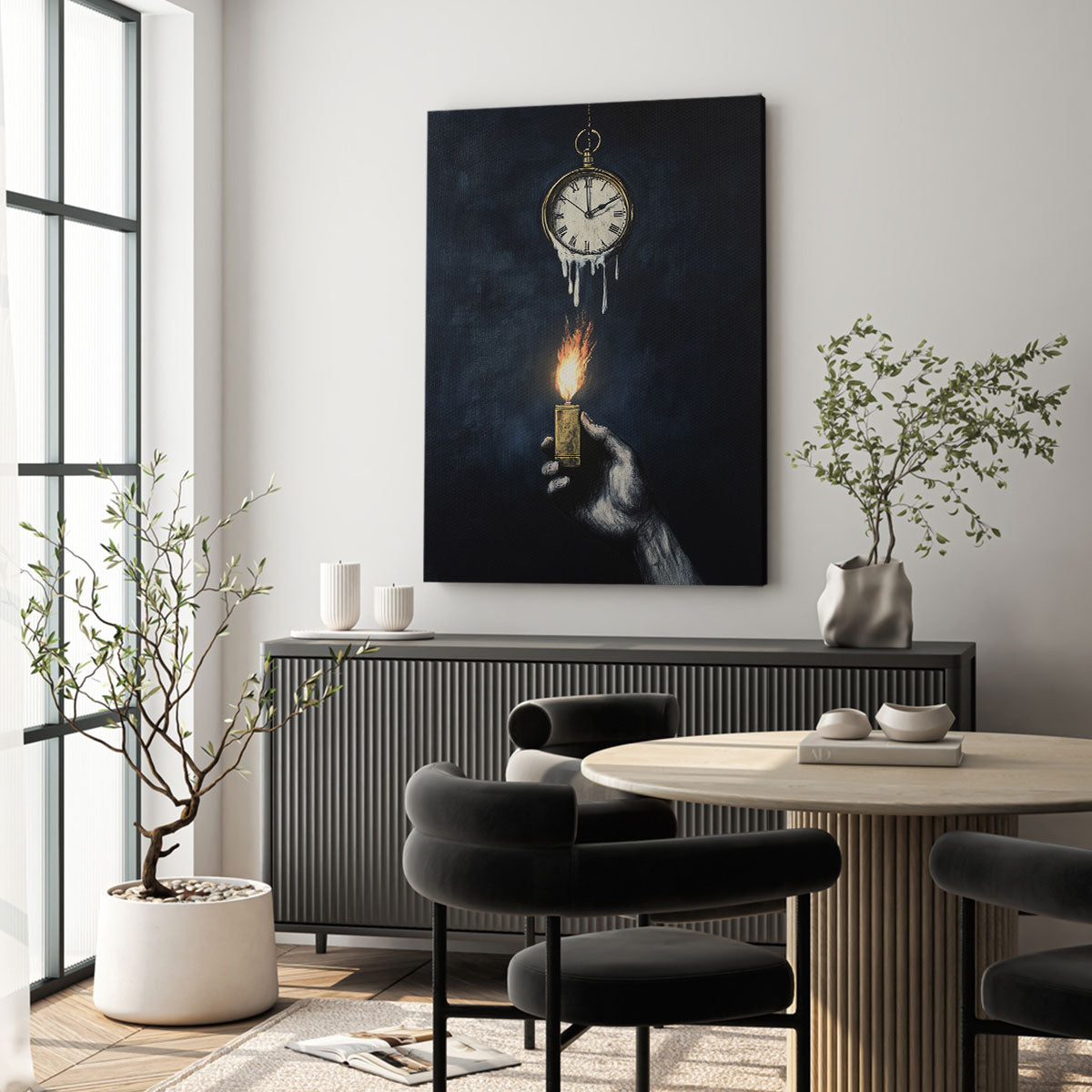 Clock Surreal Mixed-Media Canvas Wall Art