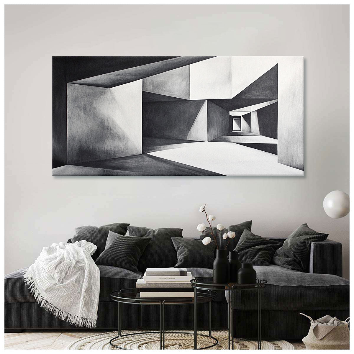Monochromatic Architecture Abstract Canvas Wall Art for Living Room
