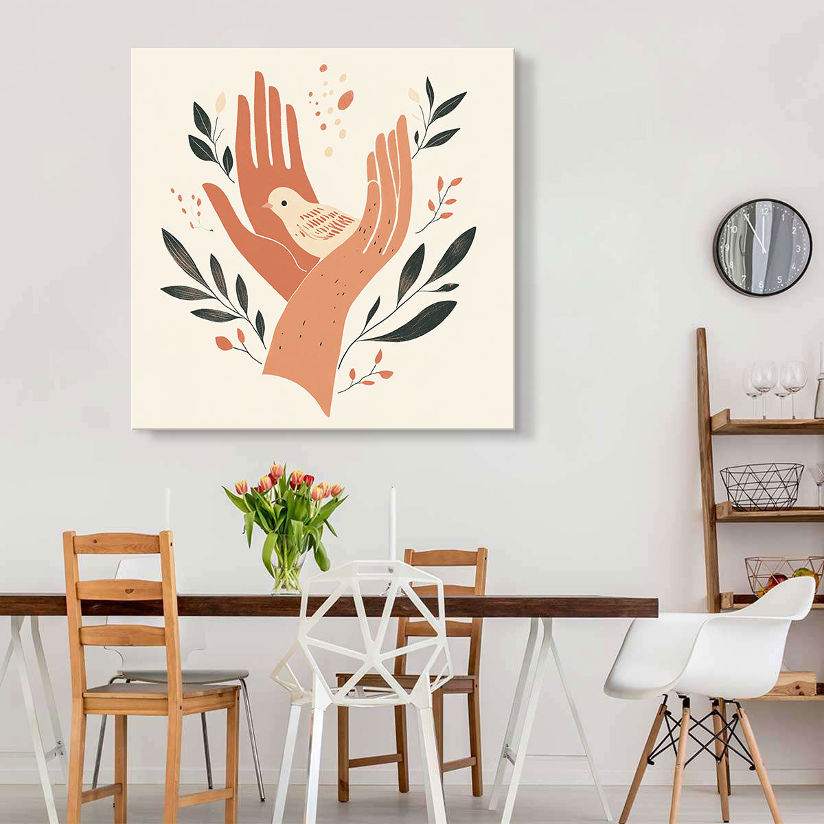 Gentle Hands and Bird Minimalist Canvas Art