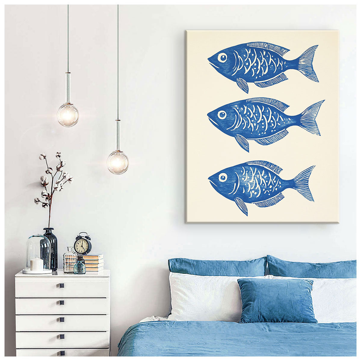 Indigo Fish Trio Modern Wall Artwork