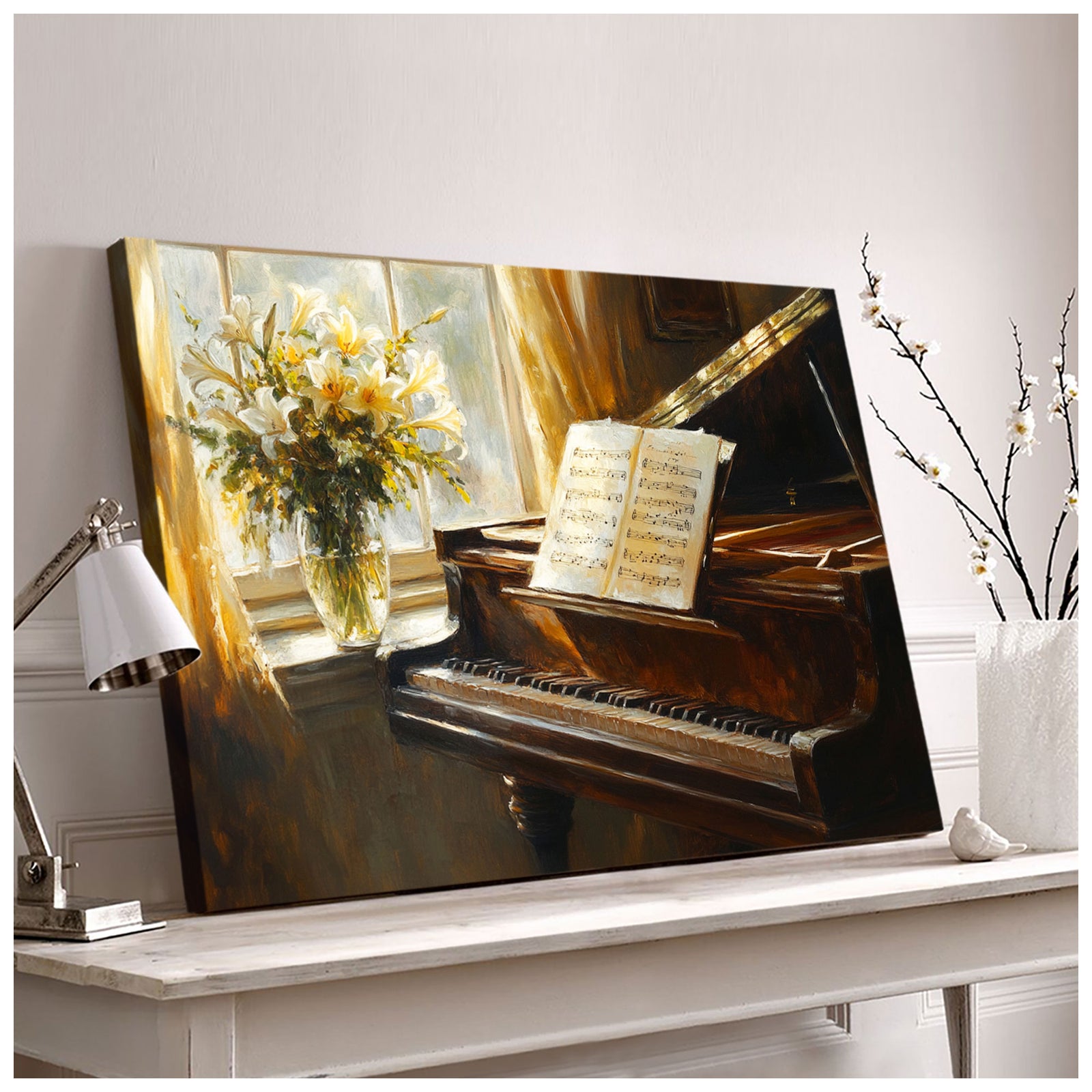 Classic Piano Oil Painting - Musical Canvas Wall Art