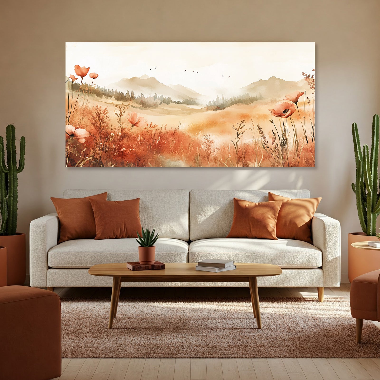 Boho Watercolor Floral Landscape Canvas Wall Art