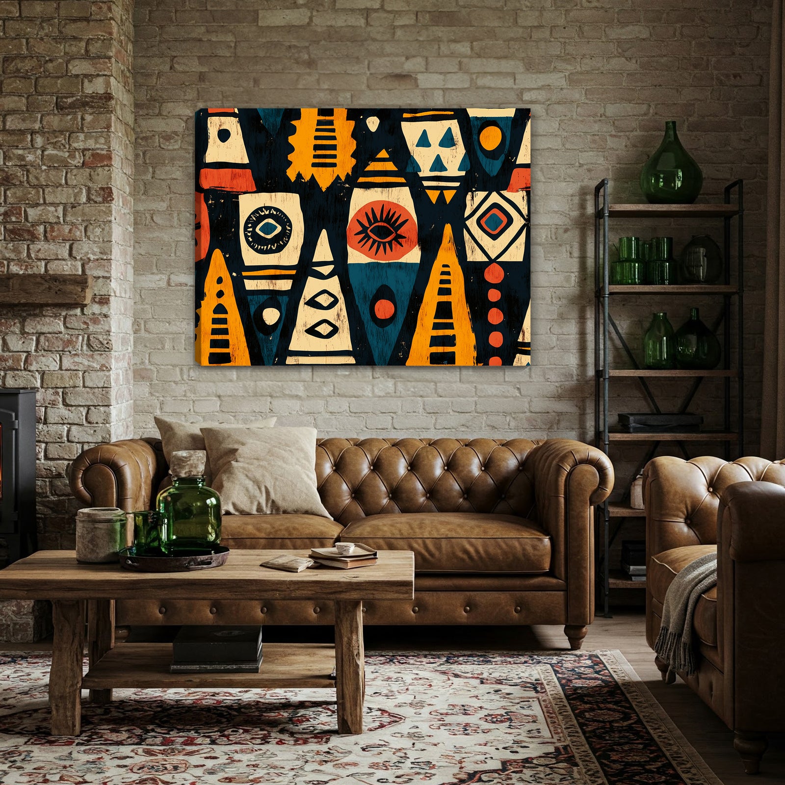 African Tribal Pattern Boho Wall Art in Bold Earth Tones