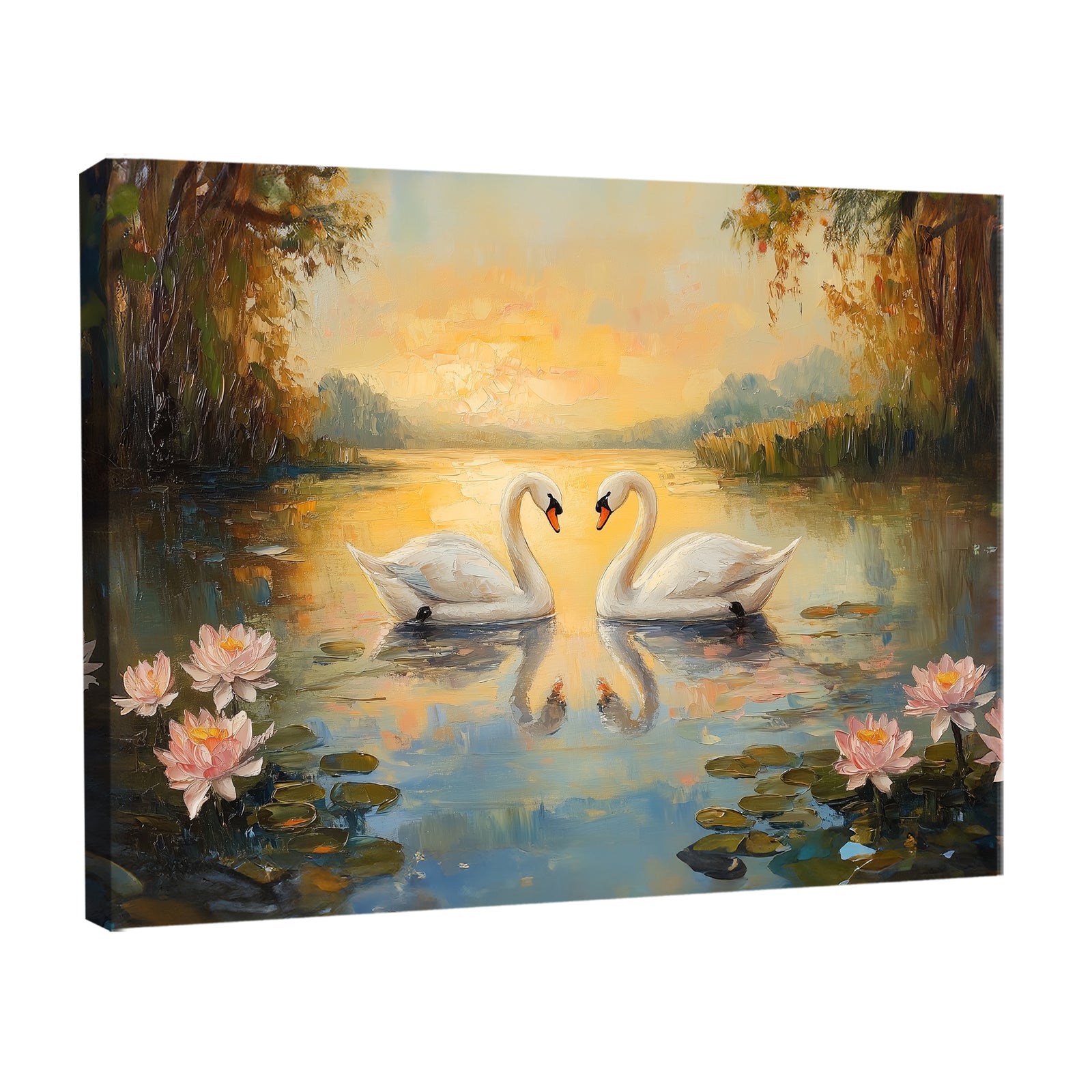 Swan Serenity – Romantic Oil Painting Canvas Wall Art