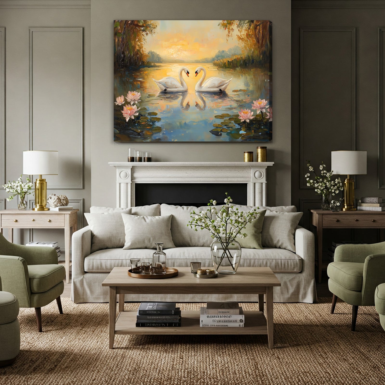 Swan Serenity – Romantic Oil Painting Canvas Wall Art