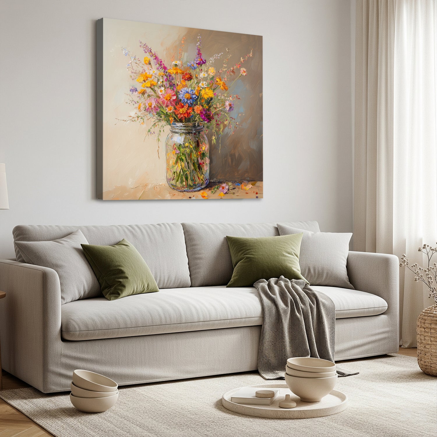 Vibrant oil bouquet canvas in expressive floral brushwork