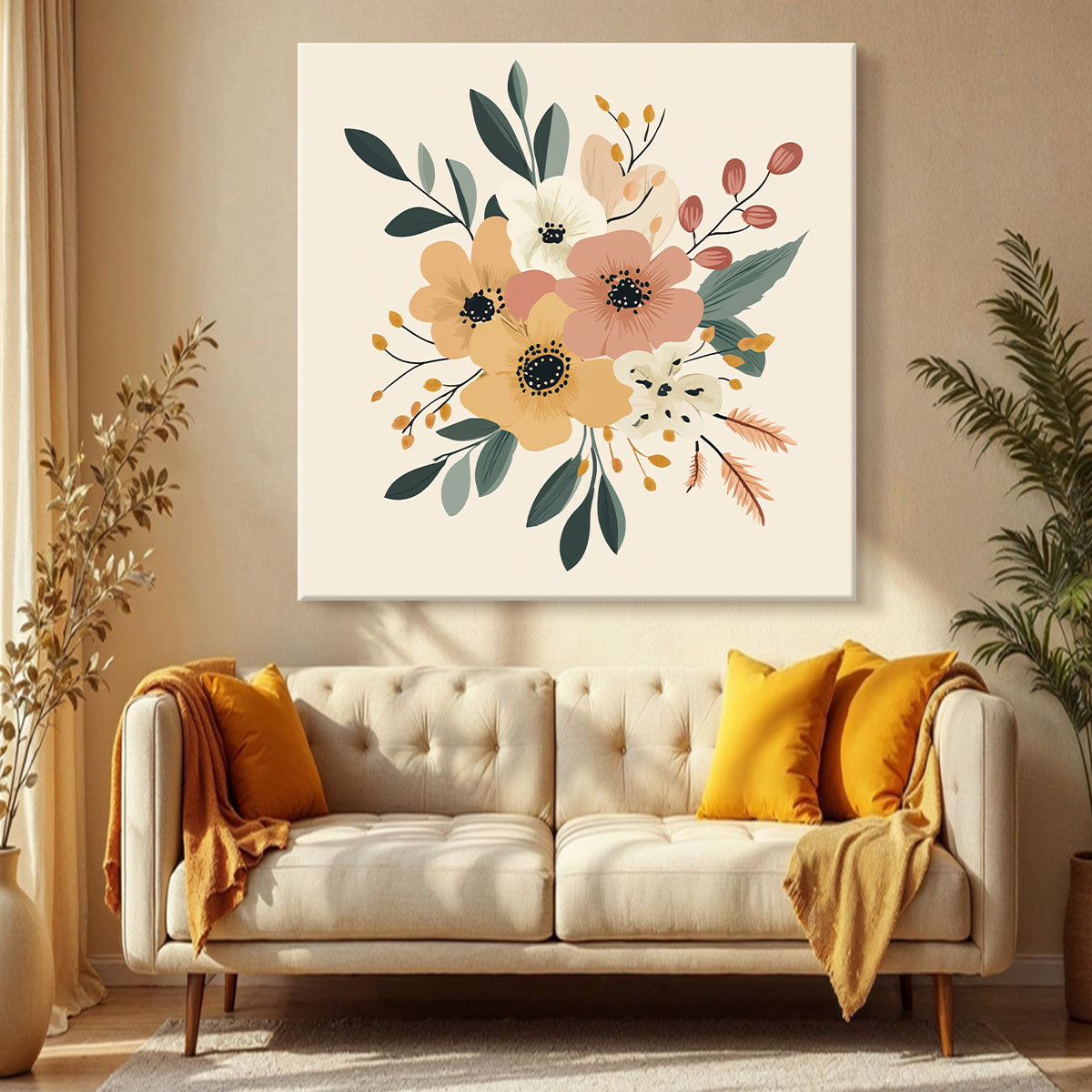 Stylized Floral Bouquet Boho Wall Decor