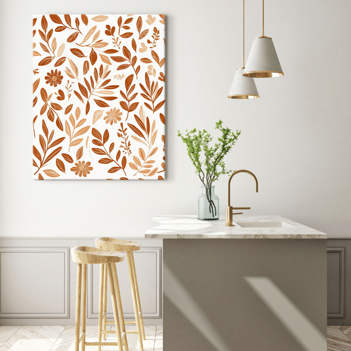 Autumnal Botanical Leaf Canvas Boho Wall Decor