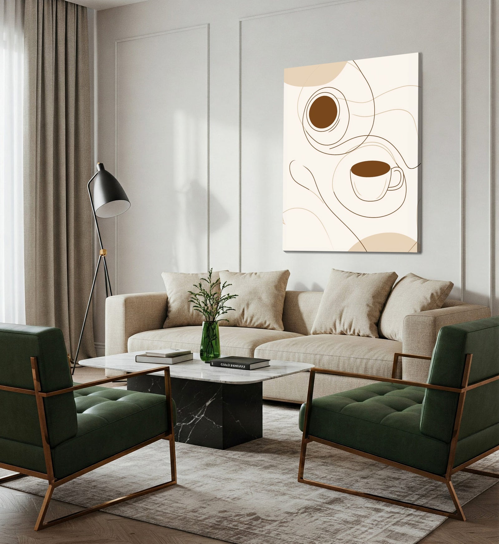 Top View Line Drawing Canvas in Minimal Monochrome Boho Style
