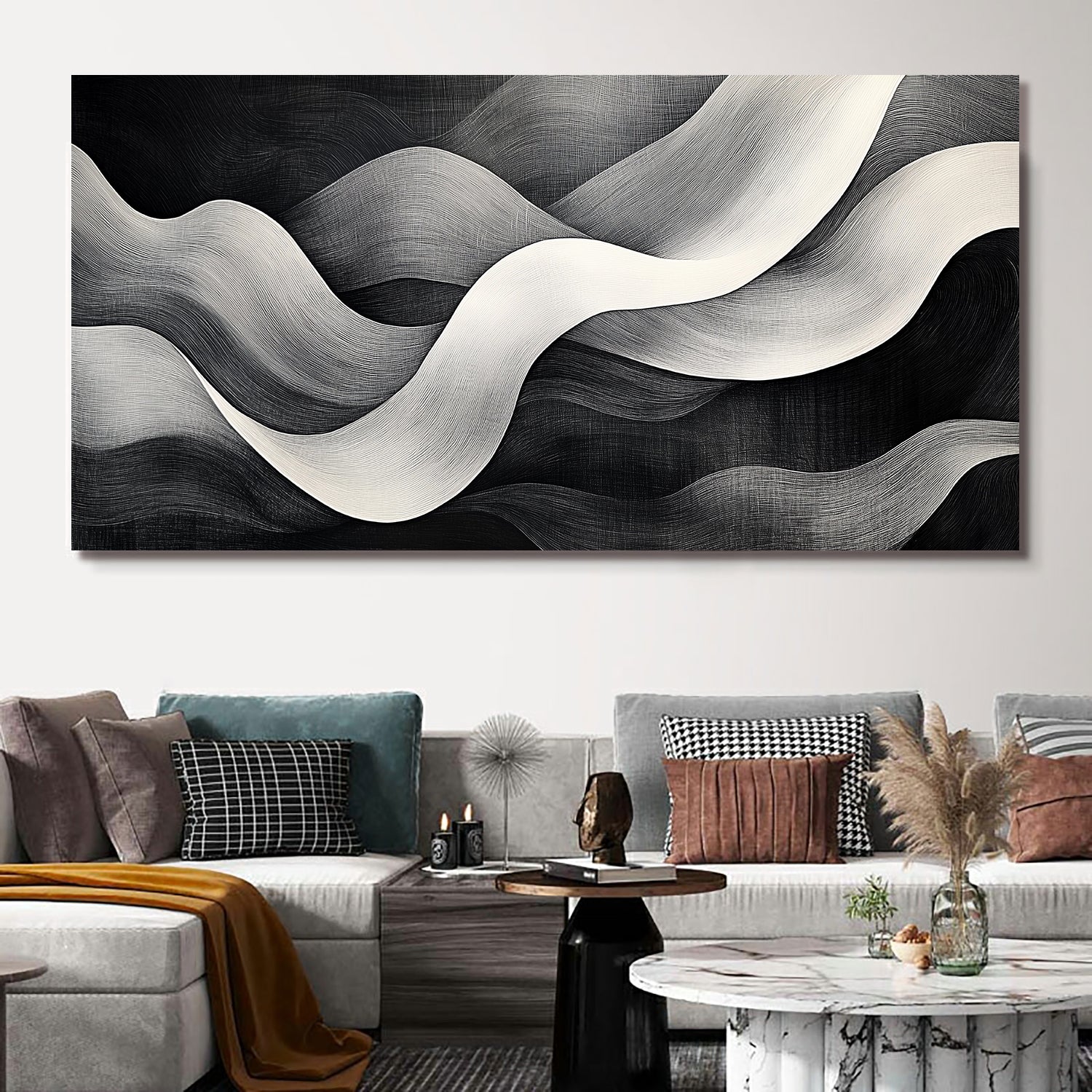 Minimalist Flowing Waves Canvas Wall Art – Soft Abstract Line Pattern Print