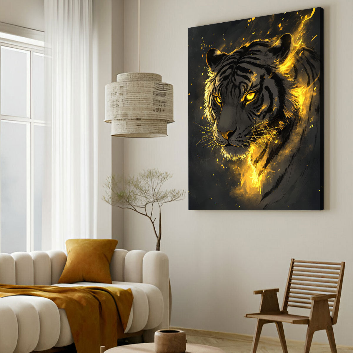 Minimalist Glowing Tiger Line Art Canvas Print