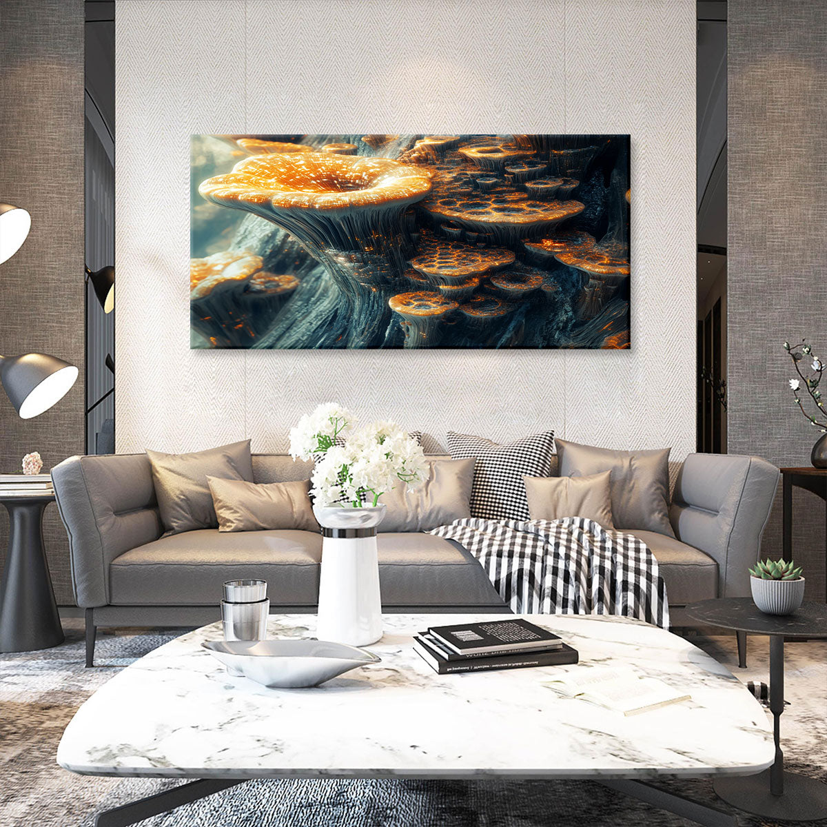 Mushroom Modern Abstract Canvas Wall Art for Living Room
