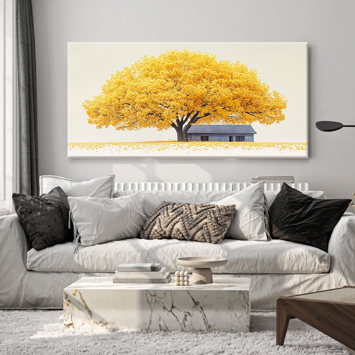 Golden Tree Blue House Fine Arts Print