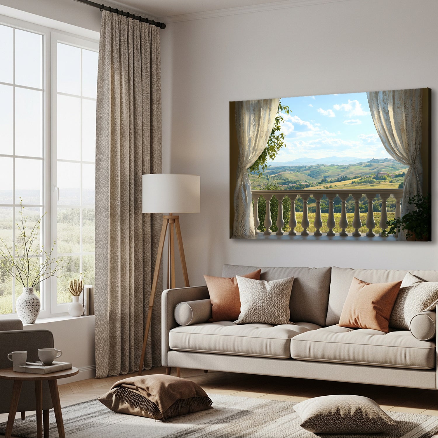 Balcony View Over Tuscan Hills - Oil Painting Canvas Art