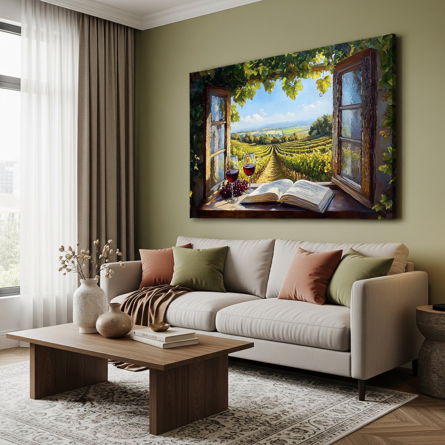 Open Window Over Vineyard - Fine Art Oil Style Wall Decor